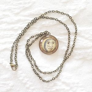 Handmade Man in the Moon Crescent Alchemy Art Necklace